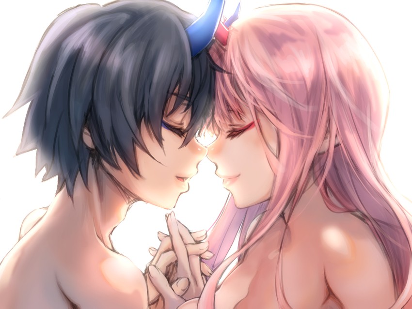 zero two and hiro (darling in the franxx) drawn by herozu_(xxhrd)