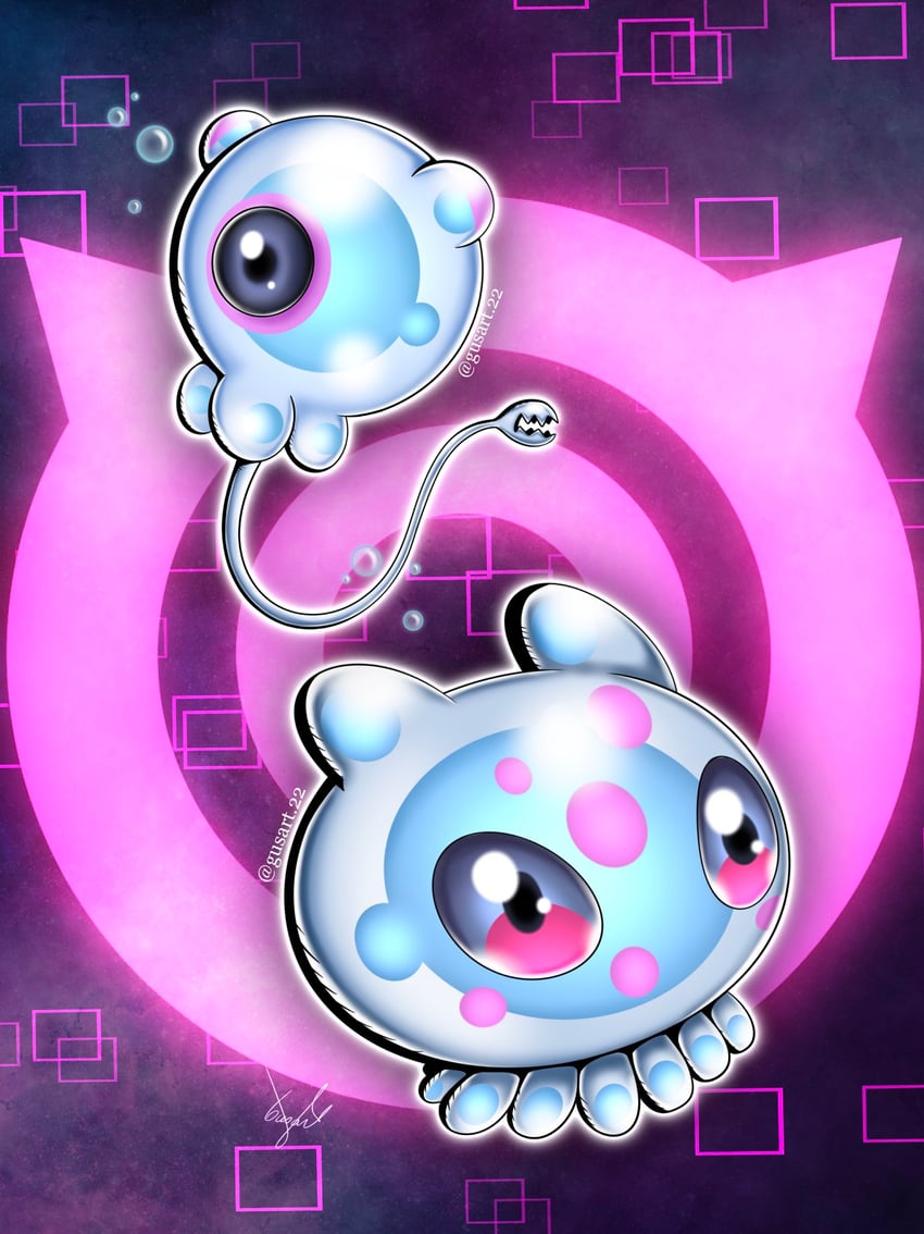 puyoyomon and puyomon (digimon) drawn by gusart