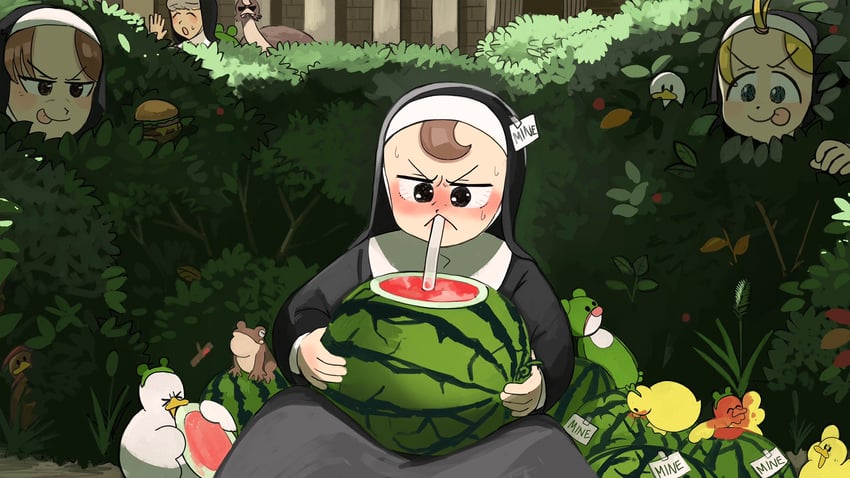 clumsy nun, froggy nun, sheep nun, and hungry nun (little nuns) drawn by diva_(hyxpk)