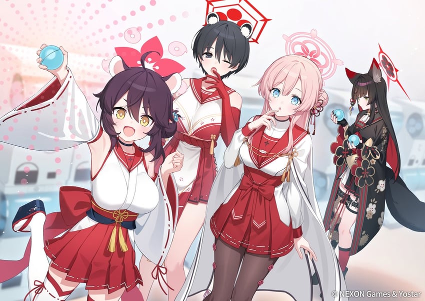 wakamo, tsubaki, kaede, and mimori (blue archive) drawn by tokki
