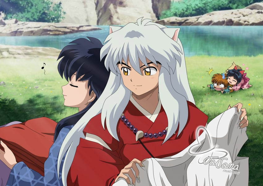 inuyasha, higurashi kagome, moroha, and shippou (inuyasha and 1 more) drawn by taisana