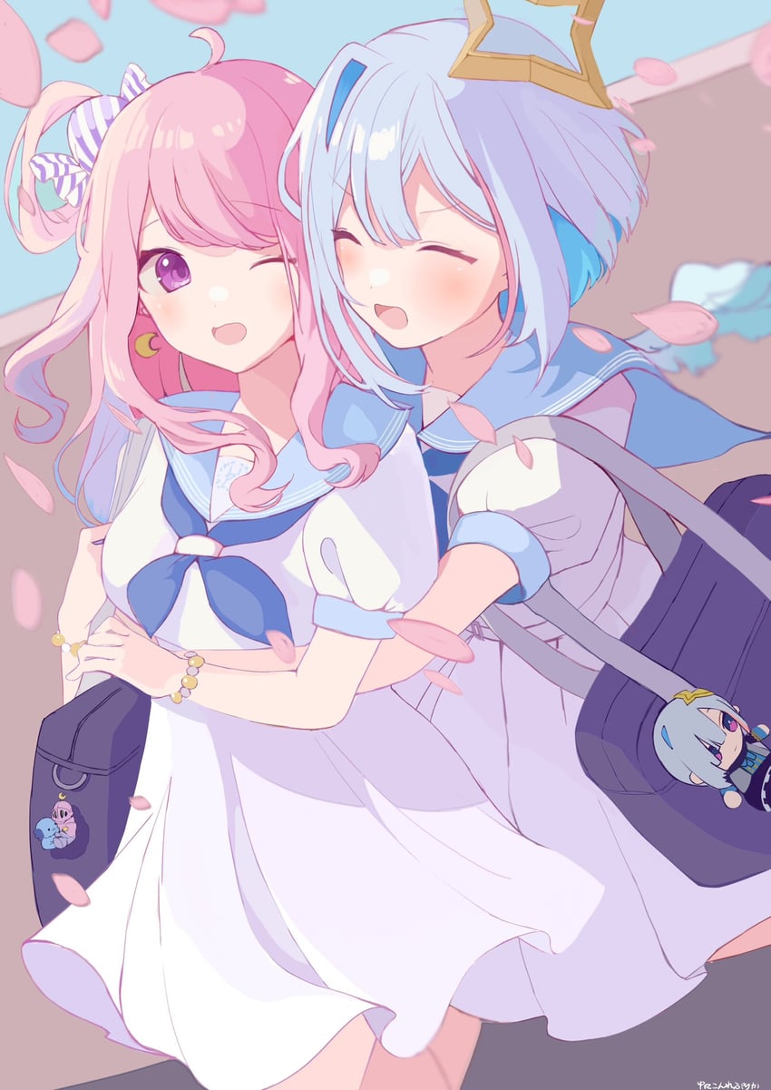 amane kanata, himemori luna, upao, and luknight (hololive and 1 more) drawn by replicayunikorn