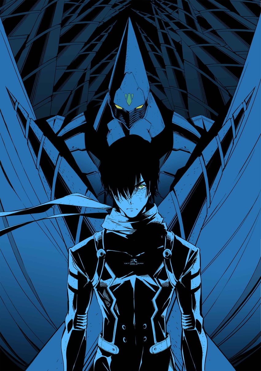 jin hayato and getter-2 (getter robo and 1 more) drawn by shimizu_eiichi and shimoguchi_tomohiro