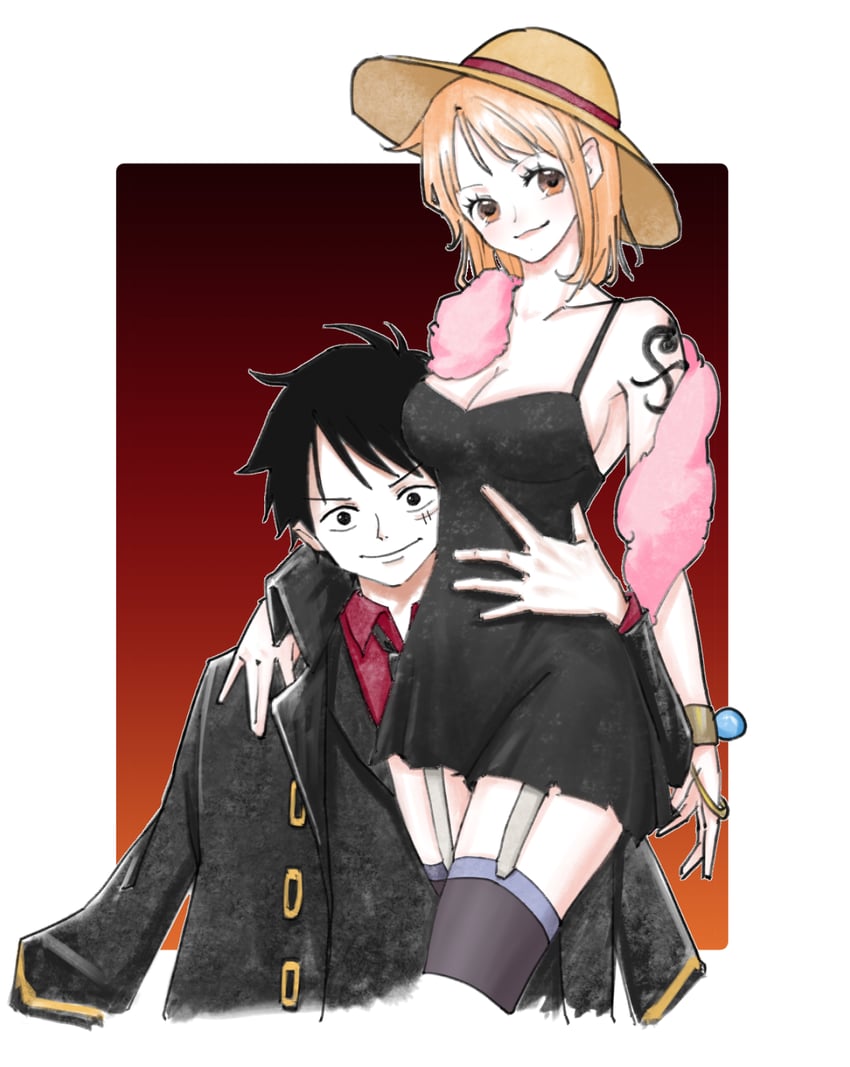 nami and monkey d. luffy (one piece and 1 more) drawn by cynthia_(user_rrcz7734)