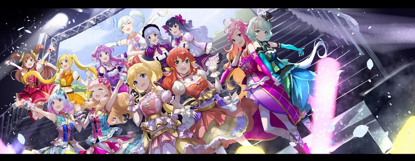 yuki aine, minato mio, shirayuri kaguya, hinata ema, alicia charlotte, and 7 more (aikatsu! and 1 more) drawn by koruse