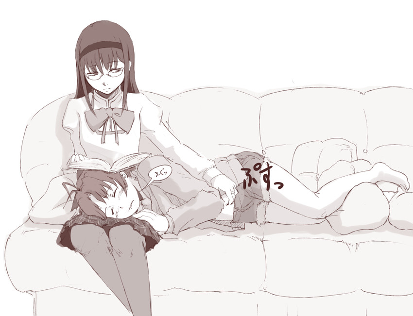 akemi homura and sakura kyoko (mahou shoujo madoka magica) drawn by uruo