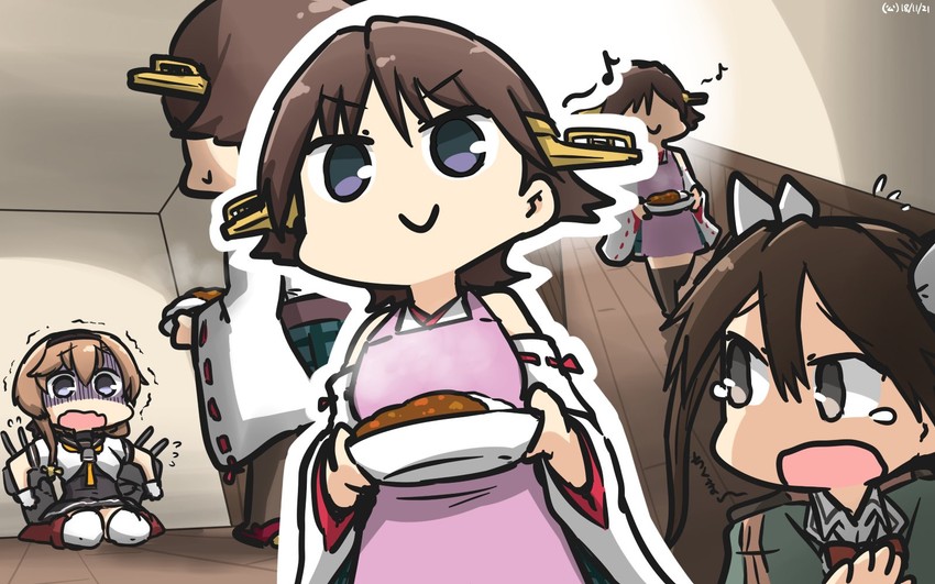 hiei, tone, teruzuki, and chou-10cm-hou-chan (kantai collection) drawn by hamu_koutarou