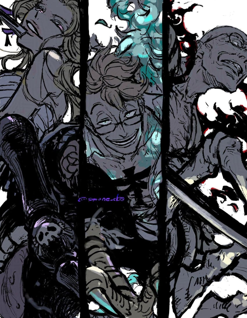 marco, black maria, and ethan-baron v. nusjuro (one piece) drawn by sutaneko