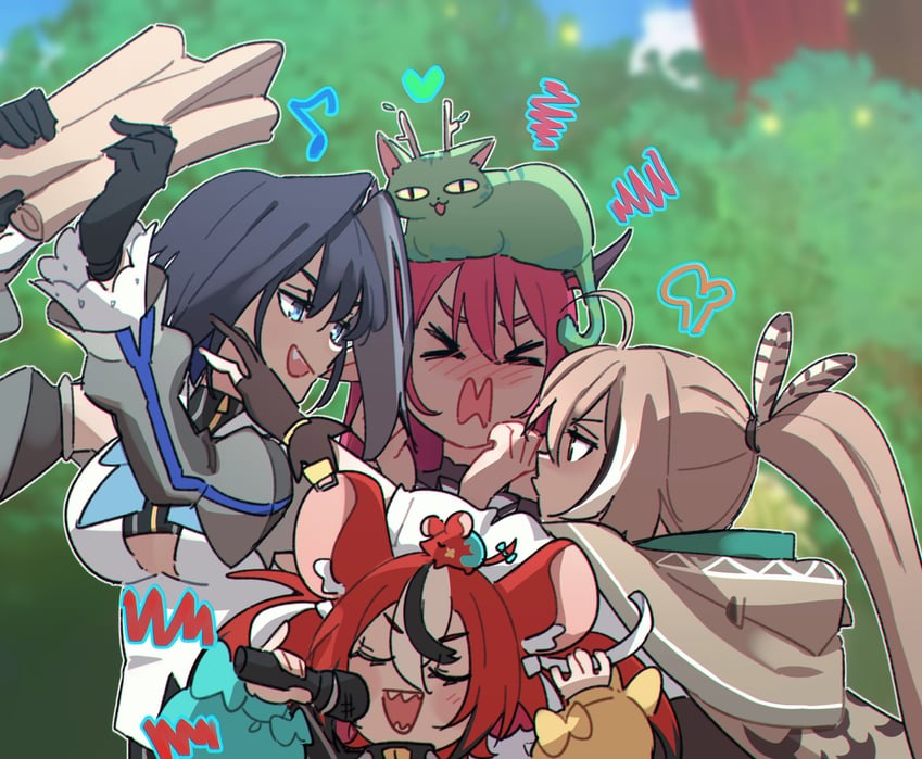 ouro kronii, nanashi mumei, hakos baelz, ceres fauna, irys, and 1 more (hololive and 1 more) drawn by anco_(platanity)