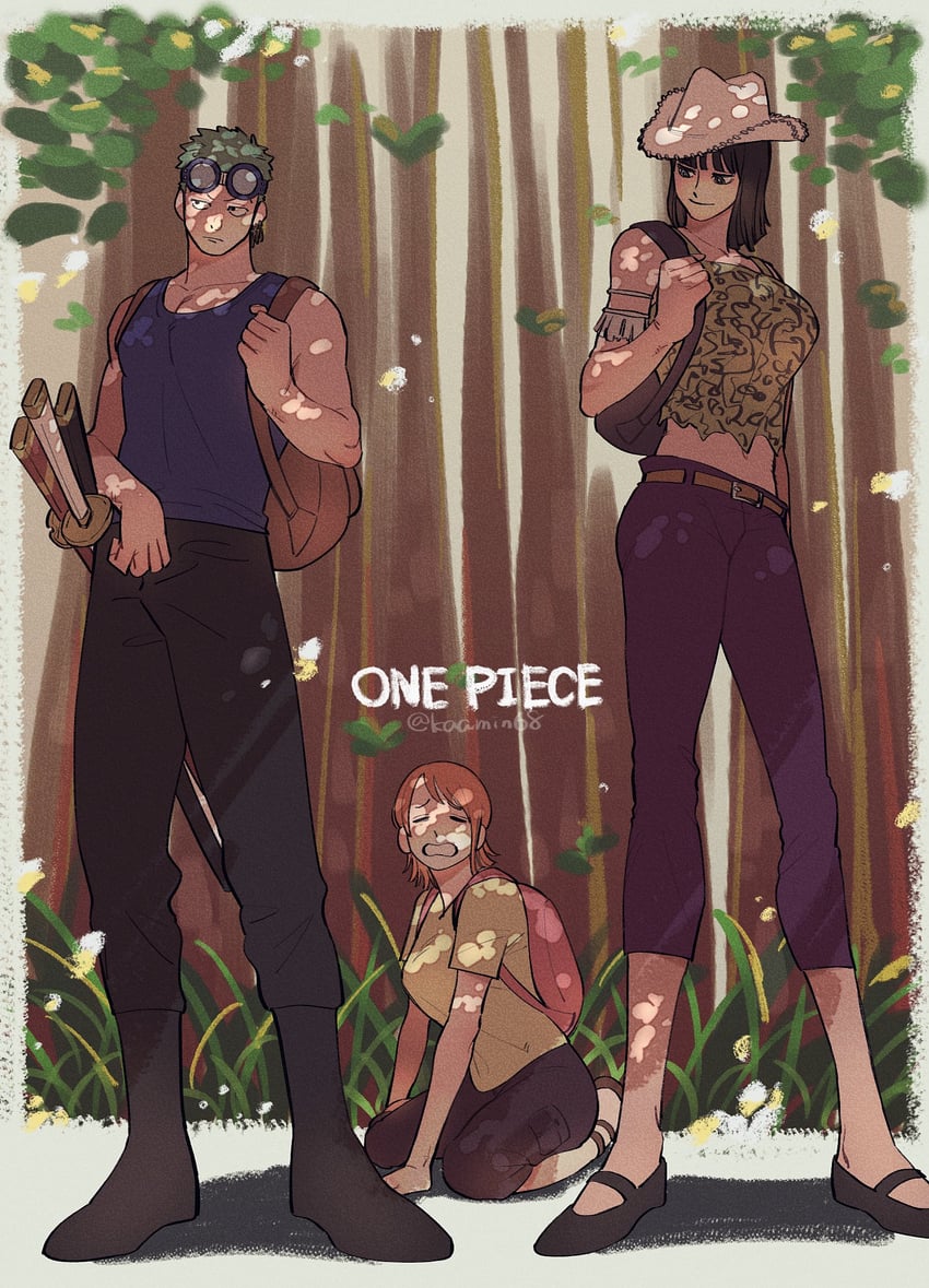 nami, nico robin, and roronoa zoro (one piece) drawn by larugo0513