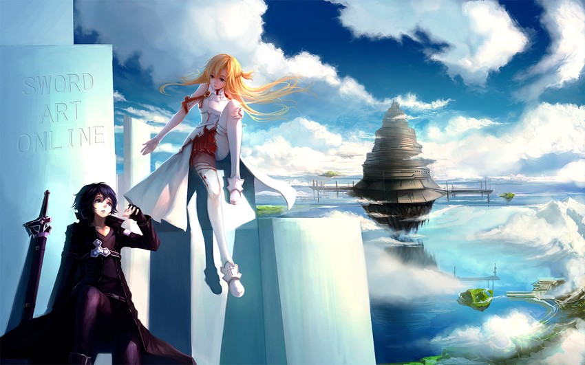 asuna and kirito (sword art online) drawn by blackrabbitsoul