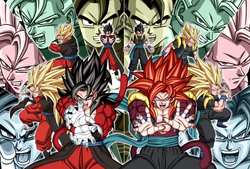 gogeta and vegetto (dragon ball and 1 more) drawn by dbkenkyuusei