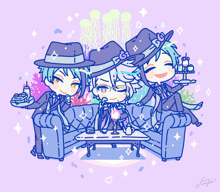 floyd leech, jade leech, and azul ashengrotto (twisted wonderland) drawn by ashnnk