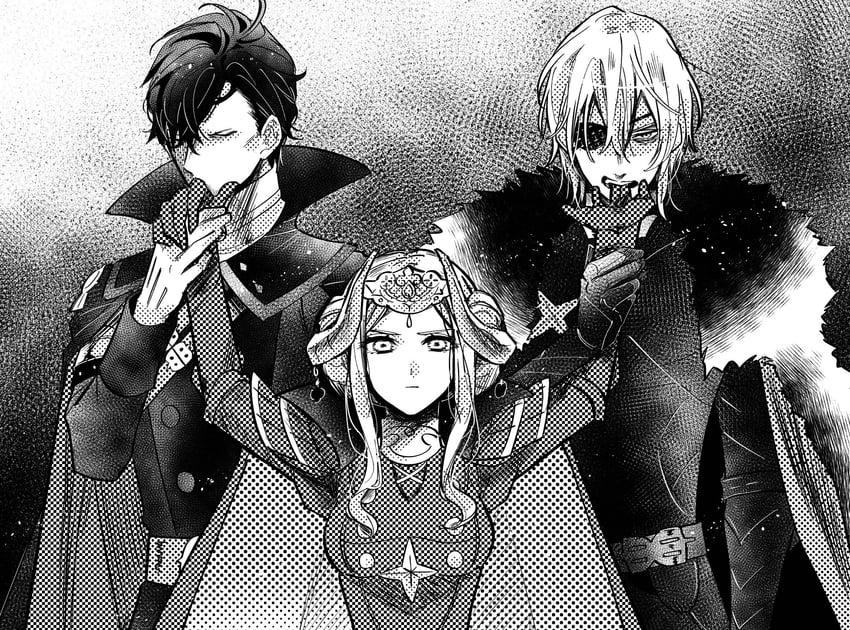 edelgard von hresvelg, dimitri alexandre blaiddyd, and hubert von vestra (fire emblem and 1 more) drawn by illust_mi