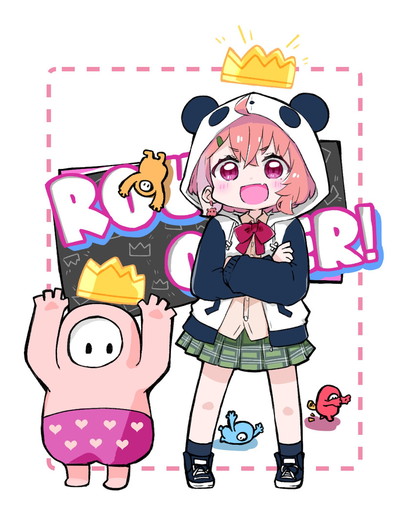 sasaki saku and fall guy (nijisanji and 1 more) drawn by nozo_(hitomiz)
