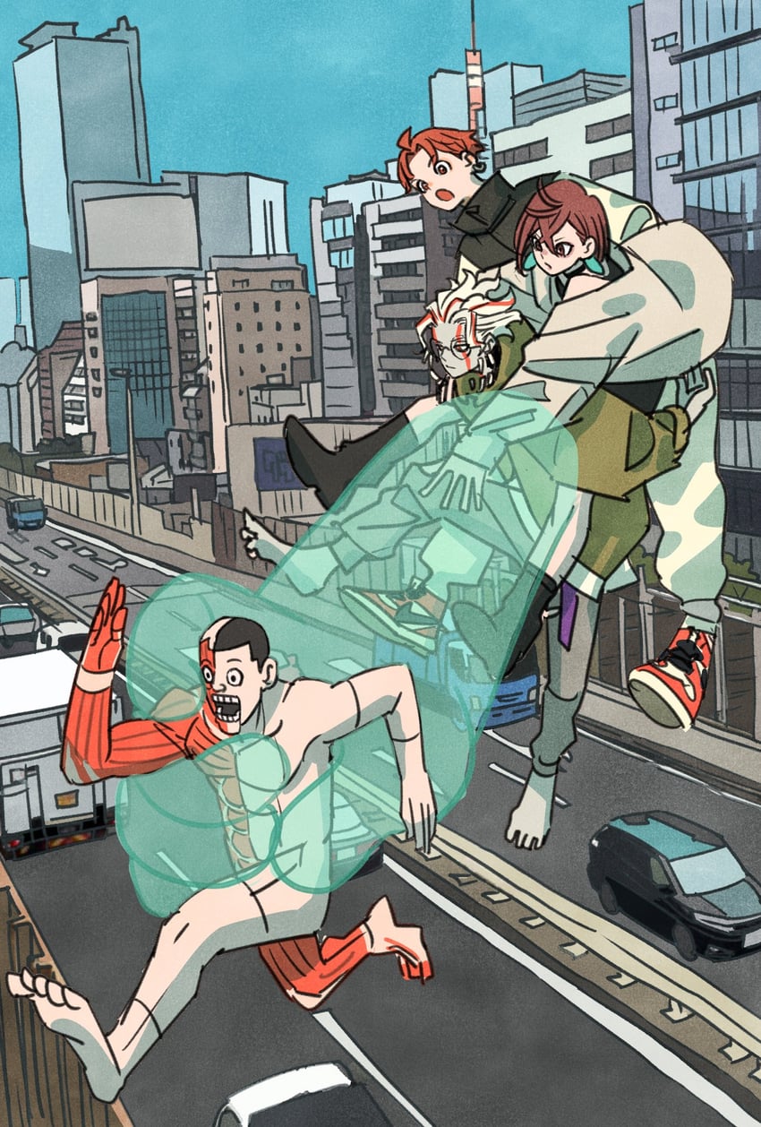 ayase momo, takakura ken, enjoji jin, and taro (dandadan) drawn by takeuchi_ryousuke
