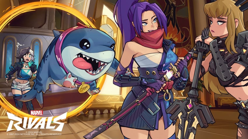 psylocke, magik, luna snow, and jeff the land shark (marvel and 2 more) drawn by talt_lo