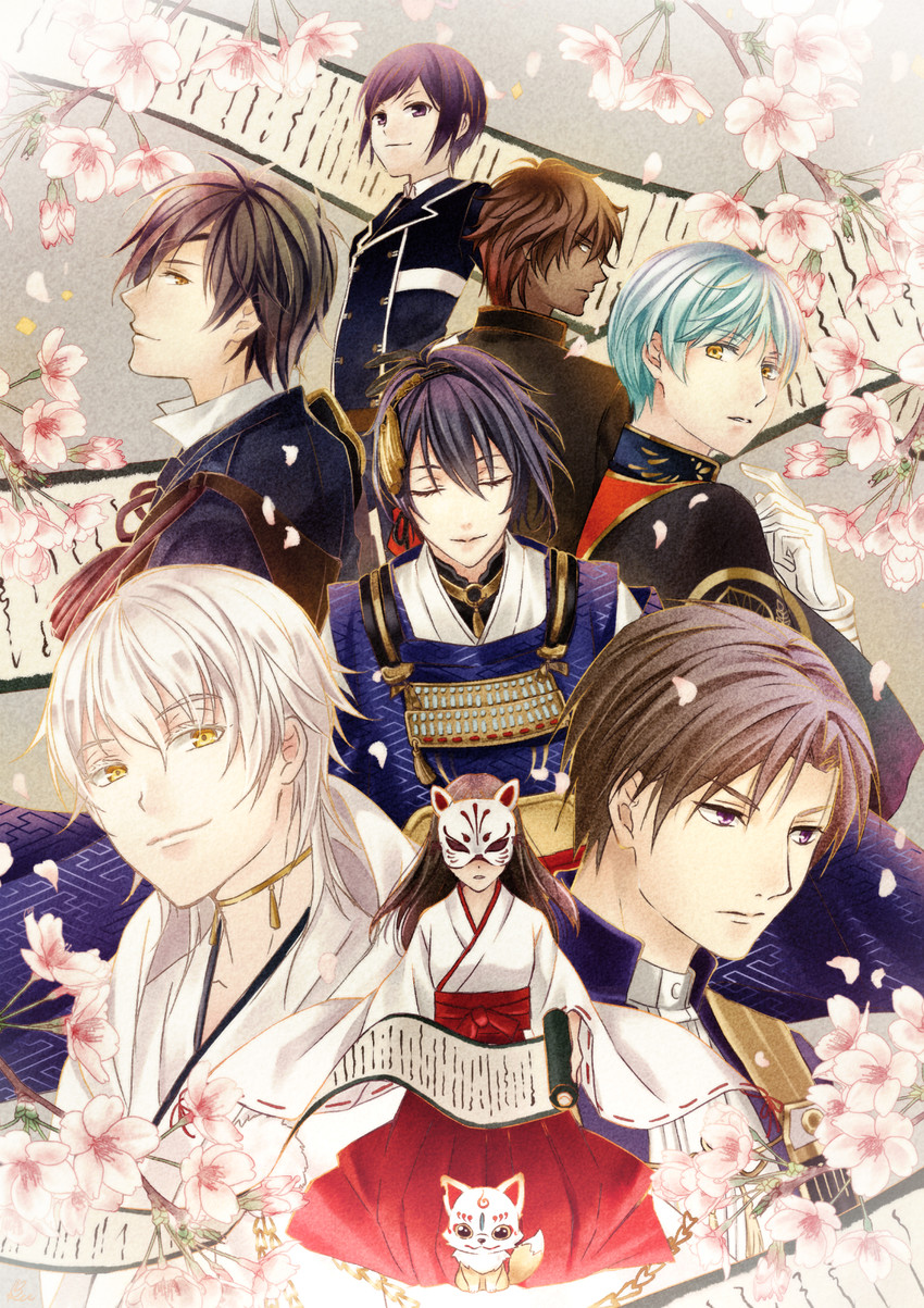 mikazuki munechika, tsurumaru kuninaga, saniwa, yagen toushirou, female saniwa, and 5 more (touken ranbu) drawn by rei_(usabiba)