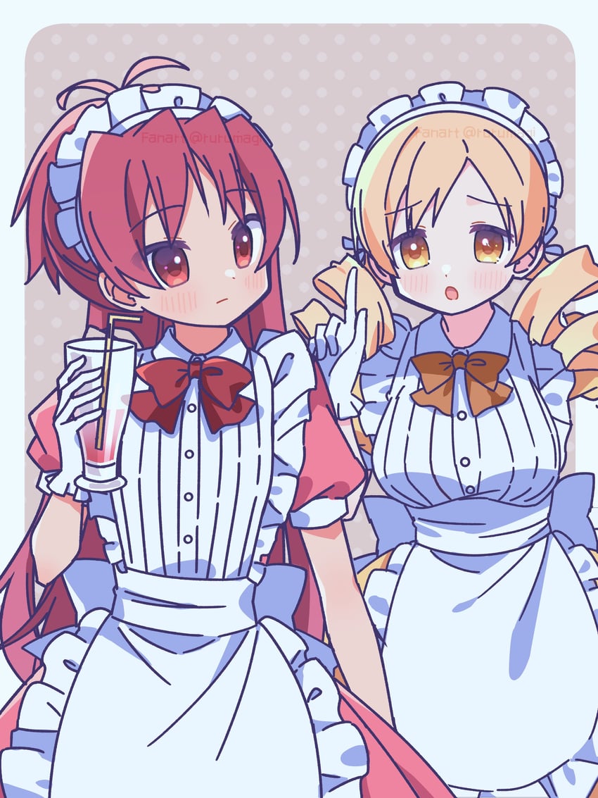 sakura kyoko and tomoe mami (mahou shoujo madoka magica) drawn by ruru_(rurumagi)