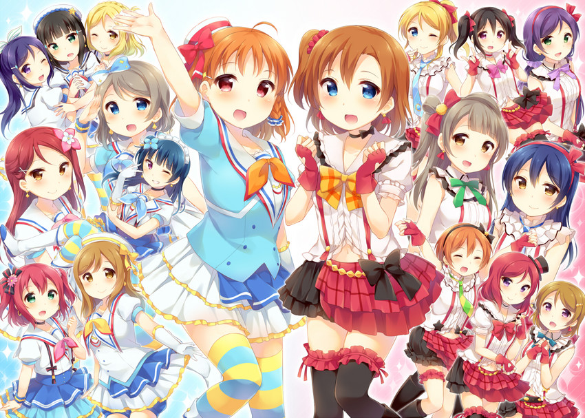 nishikino maki, tojo nozomi, sonoda umi, yazawa nico, ayase eli, and 13 more (love live! and 2 more) drawn by hazuki_(sutasuta)
