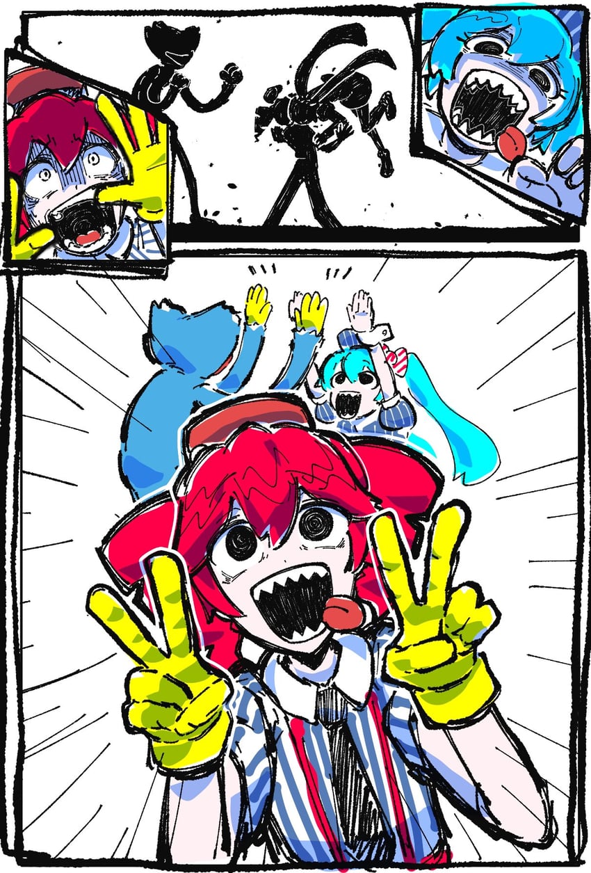 hatsune miku, kasane teto, and huggy wuggy (vocaloid and 3 more) drawn by tansu_(kiritns_mk)
