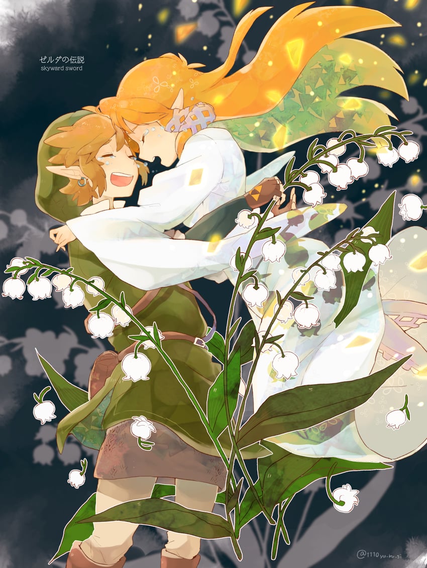 link and princess zelda (the legend of zelda and 1 more) drawn by rinu