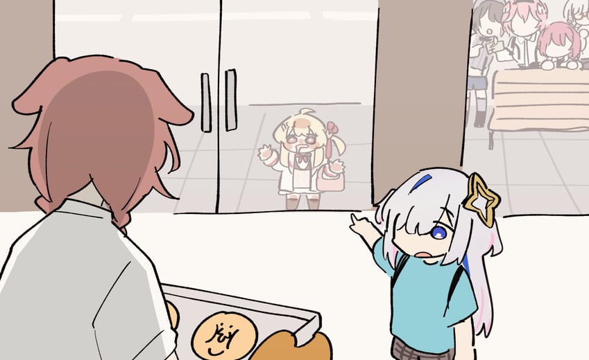 houshou marine, oozora subaru, amane kanata, inugami korone, shirogane noel, and 2 more (hololive and 2 more) drawn by sakana_(saka11205)
