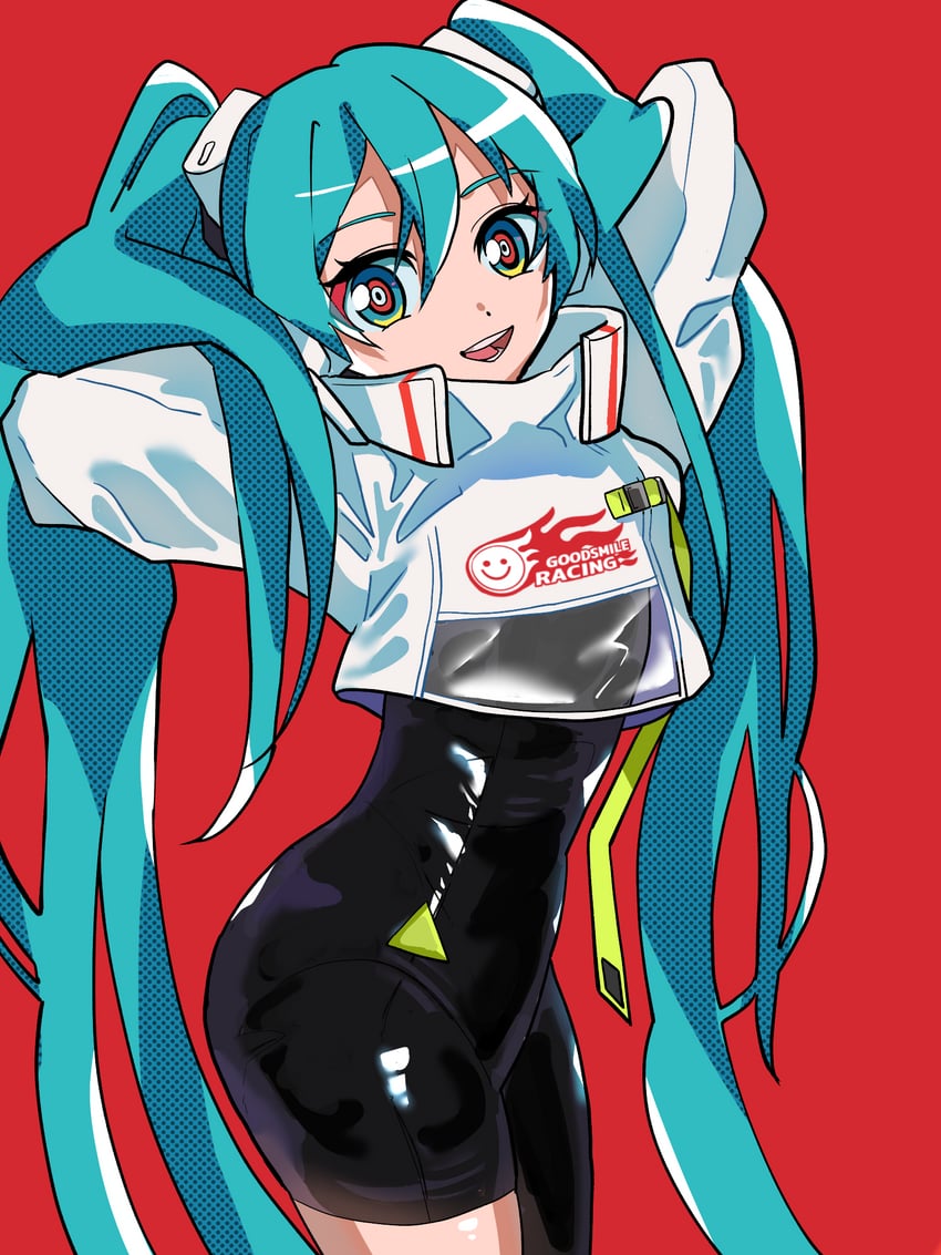hatsune miku and racing miku (vocaloid and 1 more) drawn by sugarmonaka