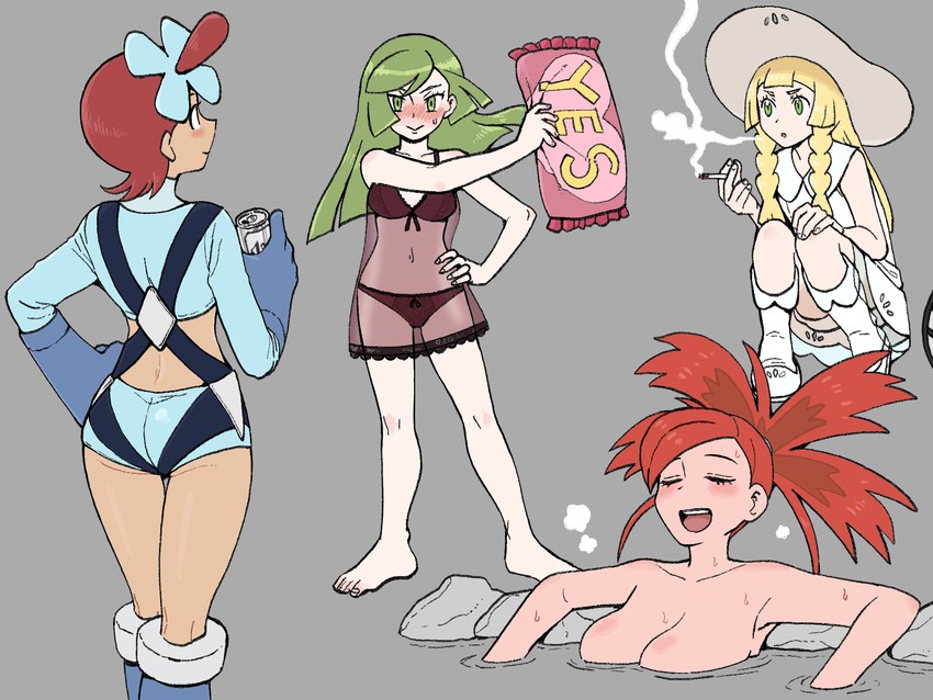 lillie, skyla, flannery, and ace trainer (pokemon and 3 more) drawn by nutkingcall