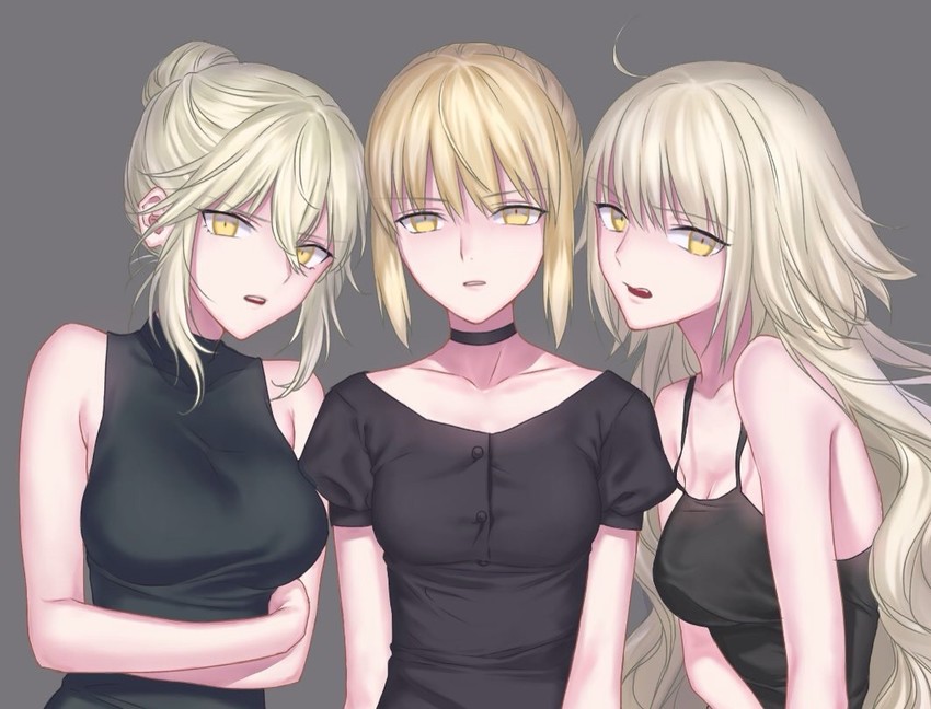 artoria pendragon, jeanne d'arc alter, and saber alter (fate and 1 more) drawn by nipi27