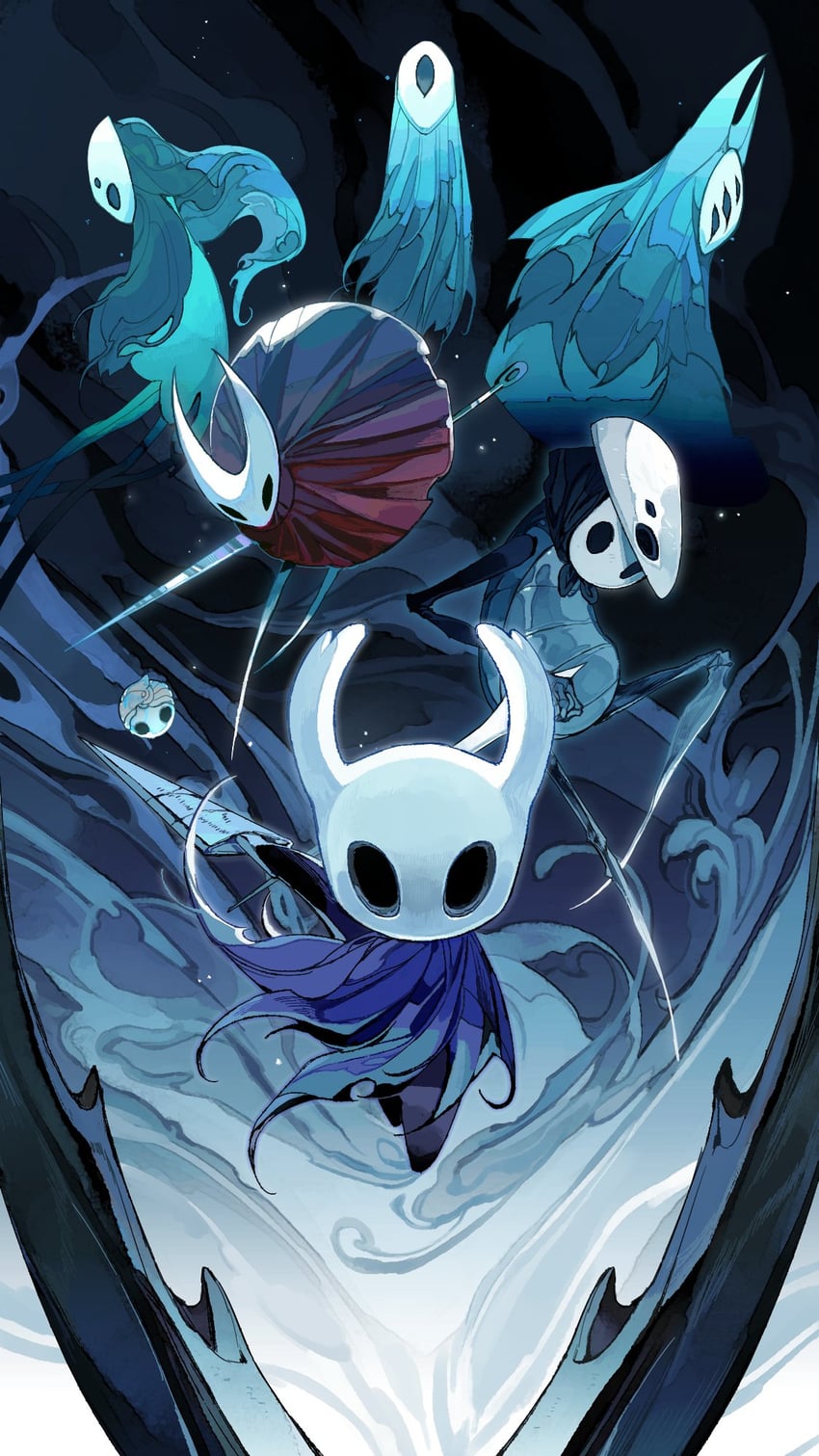 knight, hornet, hollow knight, quirrel, herrah, and 2 more (hollow knight) drawn by darkdog