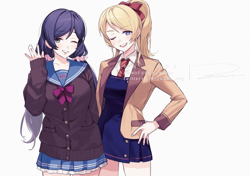 tojo nozomi and ayase eli (love live! and 1 more) drawn by zawawa_(satoukibi1108)