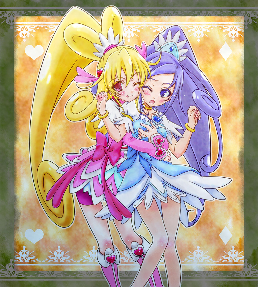 hishikawa rikka, aida mana, cure heart, and cure diamond (precure and 1 more) drawn by sata_(sat)