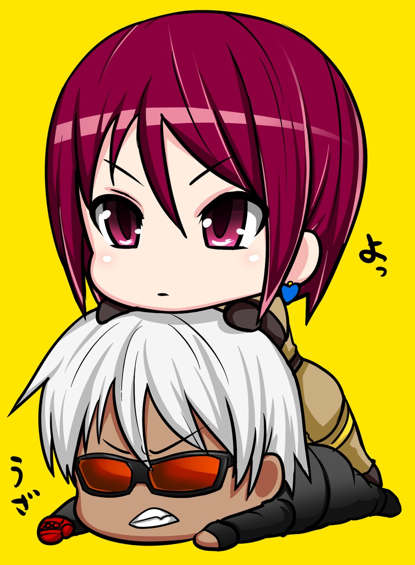 k' and whip (the king of fighters) drawn by okyou