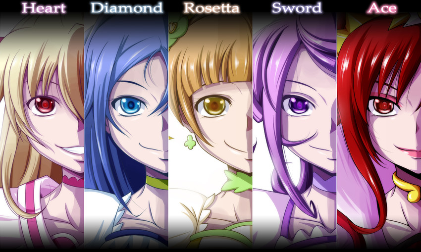 hishikawa rikka, aida mana, kenzaki makoto, yotsuba alice, cure heart, and 5 more (precure and 1 more) drawn by nishi_koutarou