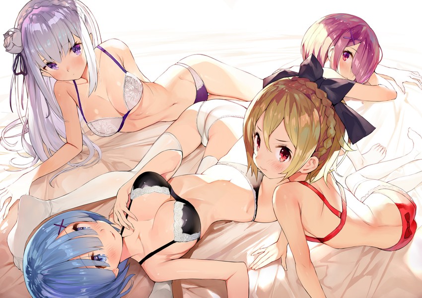 rem, emilia, ram, and felt (re:zero kara hajimeru isekai seikatsu) drawn by gaou_(umaiyo_puyoman)
