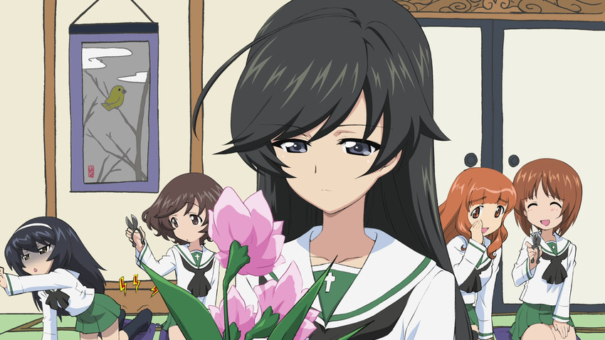 nishizumi miho, akiyama yukari, takebe saori, reizei mako, and isuzu hana (girls und panzer)