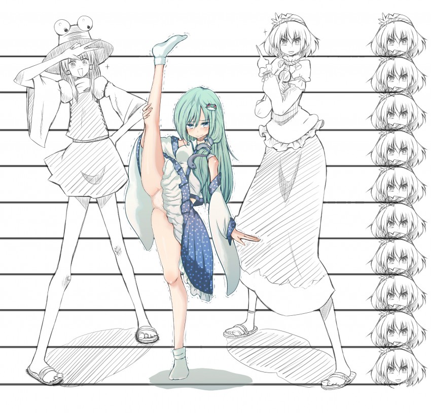 kochiya sanae, moriya suwako, yasaka kanako, and pyonta (touhou) drawn by cream_(nipakupa)