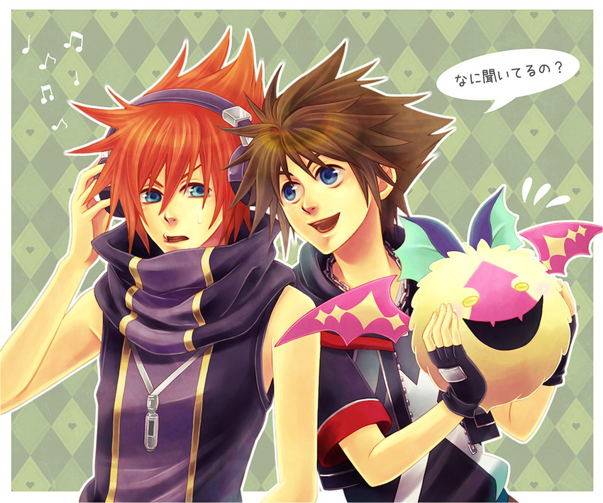 sora, sakuraba neku, and koumori bat (kingdom hearts and 2 more) drawn by awatukisei