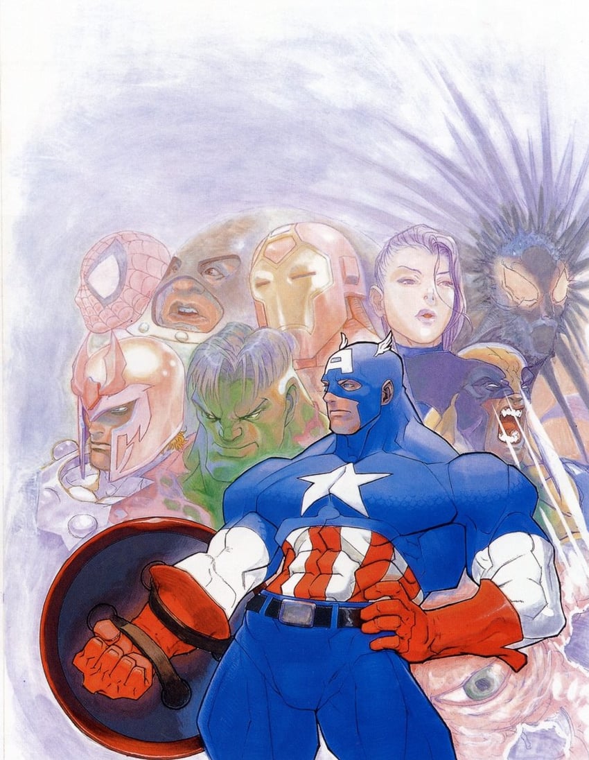 wolverine, spider-man, psylocke, steve rogers, captain america, and 6 more (marvel and 4 more) drawn by bengus