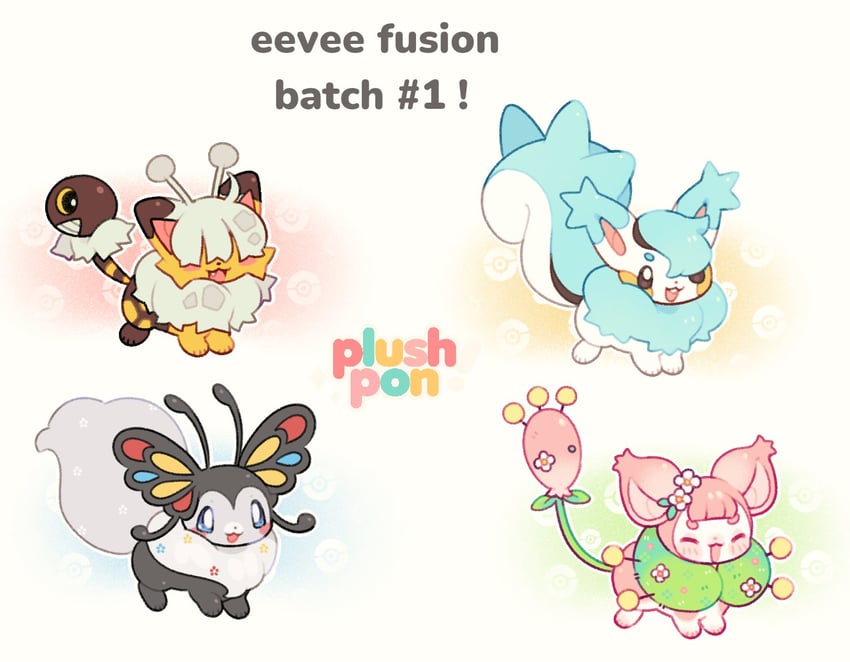 eevee, pachirisu, skitty, beautifly, and girafarig (original and 1 more) drawn by jaltoid