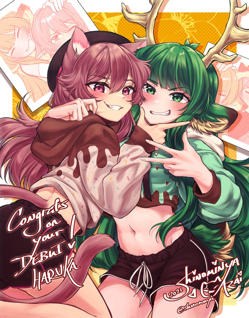 haruka karibu and arai shinomiya (indie virtual youtuber) drawn by shinomiya_arts