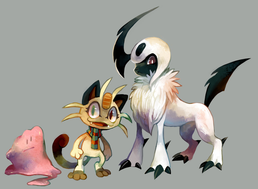 meowth, absol, and ditto (pokemon and 1 more) drawn by glitchedpuppet