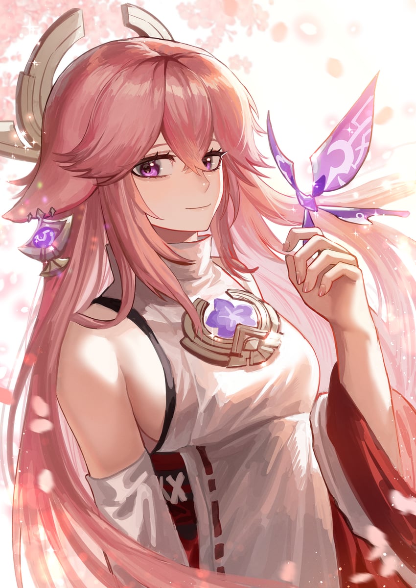 yae miko and crystalfly (genshin impact) drawn by nongxy_nonshi