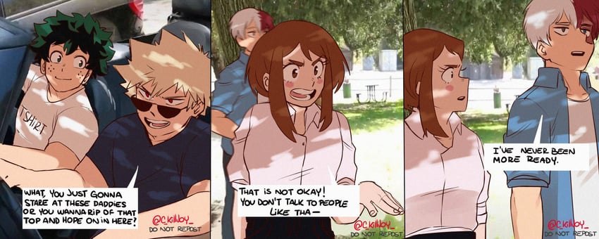 midoriya izuku, bakugou katsuki, uraraka ochaco, and todoroki shoto (boku no hero academia) drawn by mica_(c_killjoy)