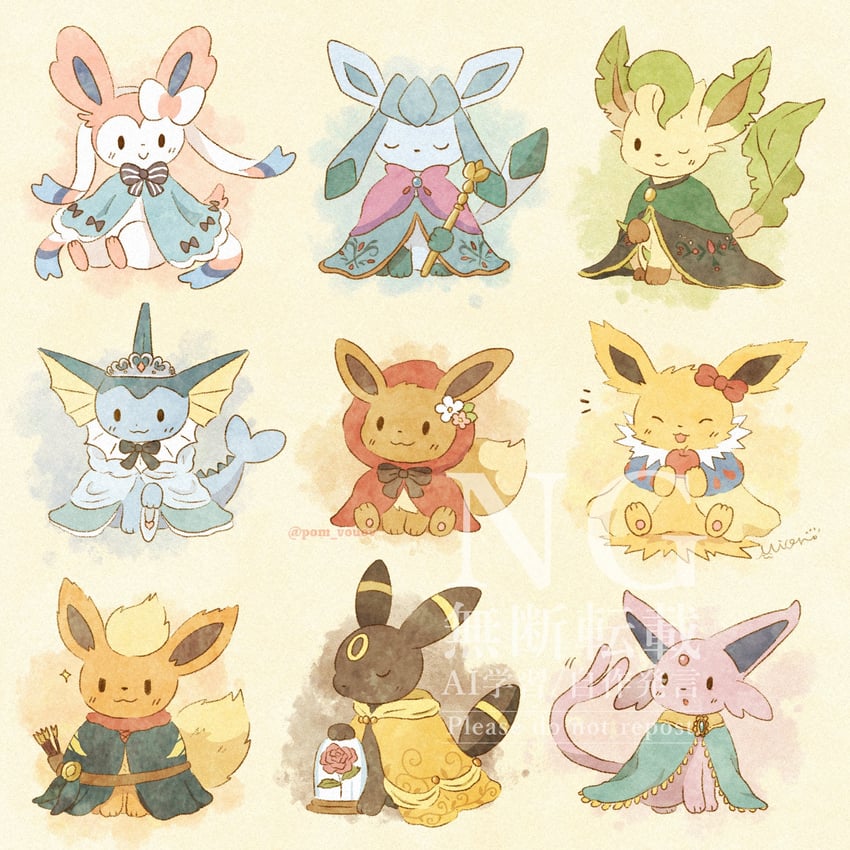 eevee, alice, sylveon, umbreon, glaceon, and 13 more (pokemon and 9 more) drawn by mian_(user_kwcj2833)