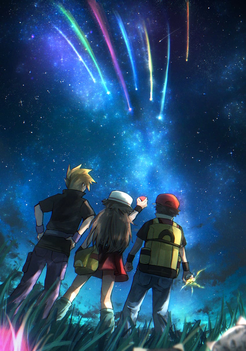 red, blue oak, leaf, and minior (pokemon and 1 more) drawn by shiruko_(s1ruko)