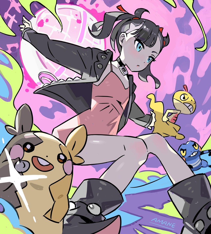 marnie, morpeko, croagunk, and scraggy (pokemon and 1 more) drawn by akaneu