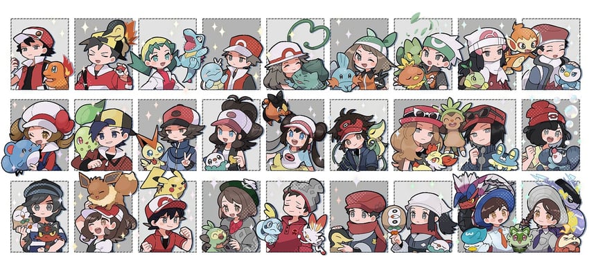 pikachu, dawn, may, rosa, hilda, and 53 more (pokemon and 15 more) drawn by eneko_(olavcnkrpucl16a)