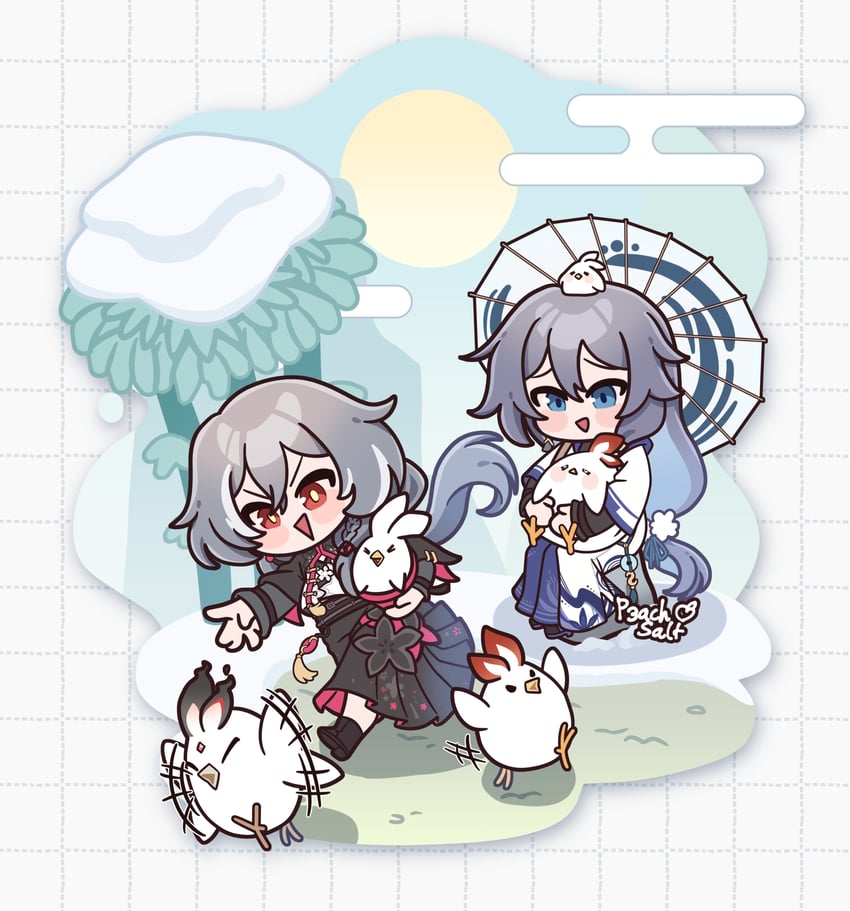 fu hua, herrscher of sentience, and jingwei (honkai and 1 more) drawn by p3achsalt